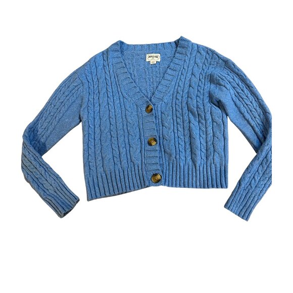 American Eagle Blue Cropped Knit Cardigan - Picture 5 of 8
